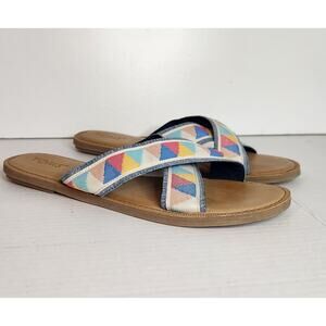 TOMS 10 Womens Viv Crisscross Multi-Color Strappy Fabric Sandals